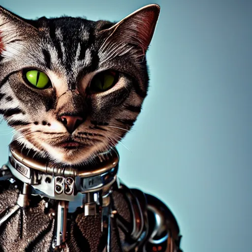 Prompt: A cyborg cat, realistic, sharp focus, 8k high definition, insanely detailed, intricate, elegant, art by Peter Kemp