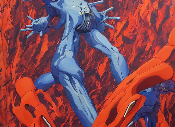 Prompt: third impact evangelion painting by james jean and katsuhiro otomo and erik jones, inspired by akira anime, smooth texture, intricate oil painting, high detail illustration, sharp high detail, long exposure