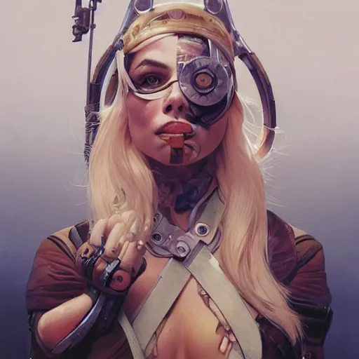 Image similar to margot robbie as tank girl, masterpiece, intricate, elegant, highly detailed, digital painting, artstation, concept art, smooth, sharp focus, illustration, art by artgerm and greg rutkowski and alphonse mucha and uang guangjian and gil elvgren and sachin teng, symmetry!!