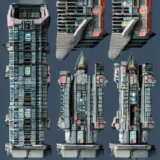 Image similar to one kitbash building scifi, modular, concept art, high details