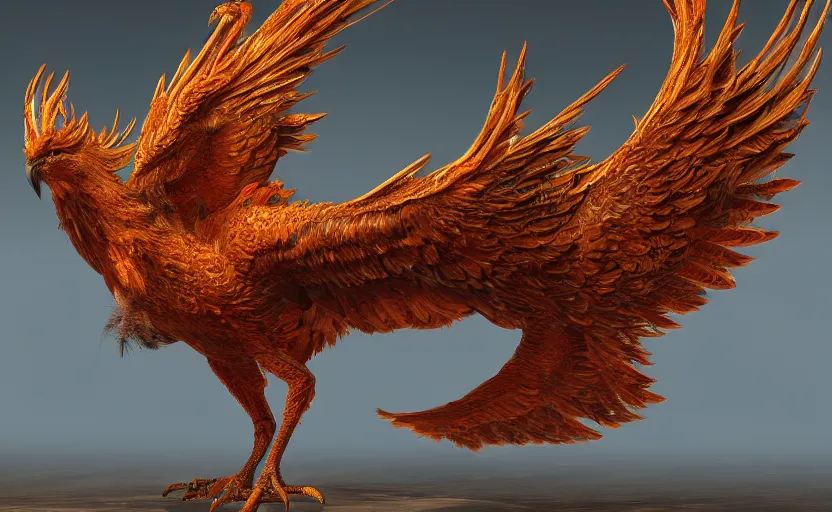 Image similar to Intricate detailed photo of dramatic phoenix bird with spread wings by James Gurney, unreal engine, Trending on artstation.