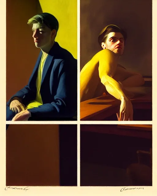 Image similar to two clemente, francesco may wilson, edward hopper filonov, beautiful face, octane rendering