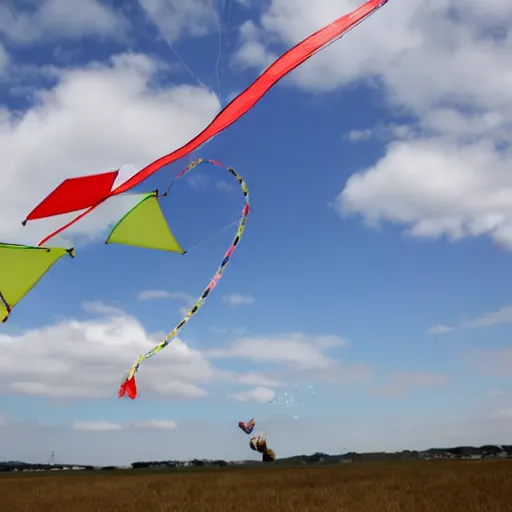 Prompt: flying a kite in a rice pudding storm