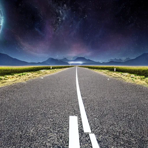 Prompt: an endless cosmic road to nowhere at the beginning of time