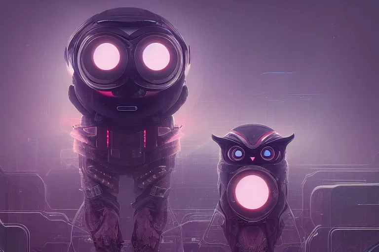 Image similar to futuristic owl, cyberpunk art by mike winkelmann, trending on cgsociety, retrofuturism, reimagined by industrial light and magic, darksynth, sci - fi