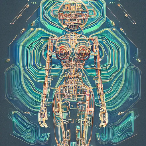 Prompt: a beautiful body of a bot pilot woman mostly made of wires and electronic circuits, an ultrafine detailed illustration by james jean, final fantasy, intricate linework, bright colors, behance contest winner, vanitas, angular, altermodern, unreal engine 5 highly rendered, global illumination, radiant light, detailed and intricate environment