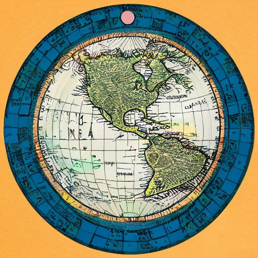 Image similar to a stack of turtles beneath a round disc showing a map of the earth, earth on top