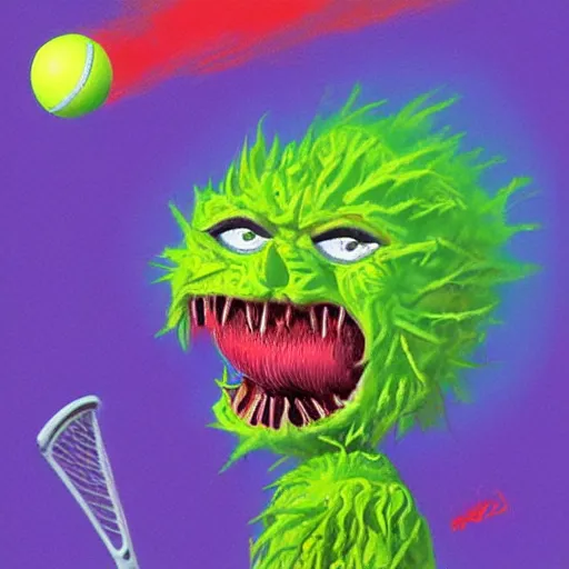 Image similar to a tennis ball monster, digital art, fantasy, magic, trending on artstation, ultra detailed, professional illustration by Basil Gogos