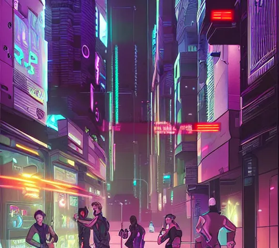 Image similar to cyberpunk netrunners, street level