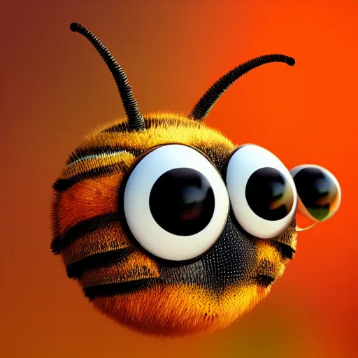 Image similar to photograph of cute bee with big - head googly - eyes, portrait, hyperdetailed, artstation, cgsociety, 8 k, by tangerine dream