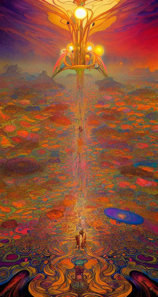 Prompt: An extremely psychedelic painting of the black rock city desert, colorful, surreal, dramatic lighting, magic mushrooms, psilocybin, LSD, detailed, intricate, elegant, highly detailed, digital painting, artstation, concept art, smooth, sharp focus, illustration, art by Krenz Cushart and Artem Demura and alphonse mucha