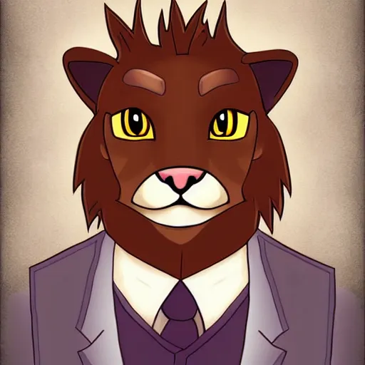 Image similar to a cartoon drawing of main character portrait anthro anthropomorphic mountain lion head animal person fursona wearing suit and tie furry 2 d masterpiece commission art solid background