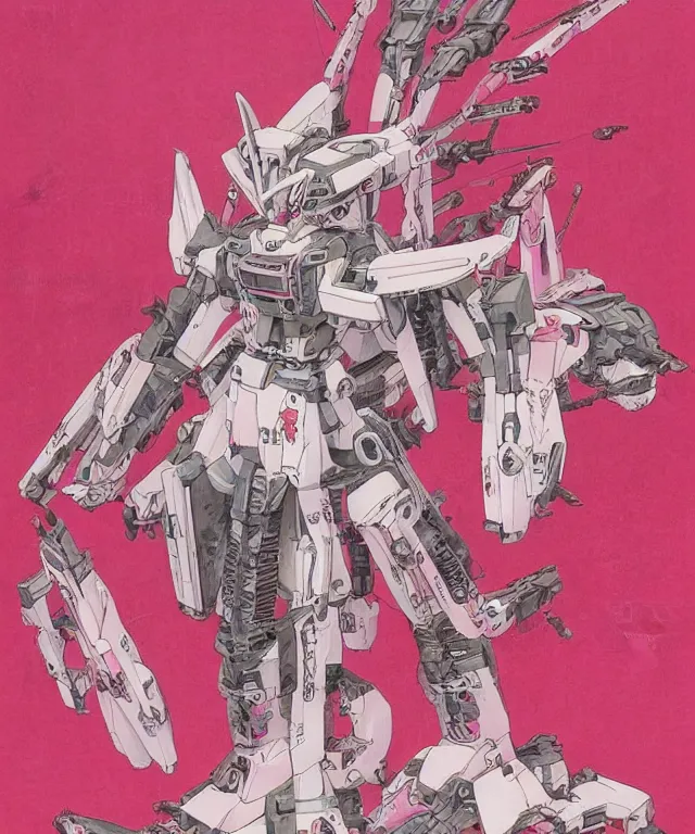 Prompt: symmetrical image of a pink kitten gundam mecha robot, extremely high details, masterpiece art by takato yamamoto, greg rutkowski