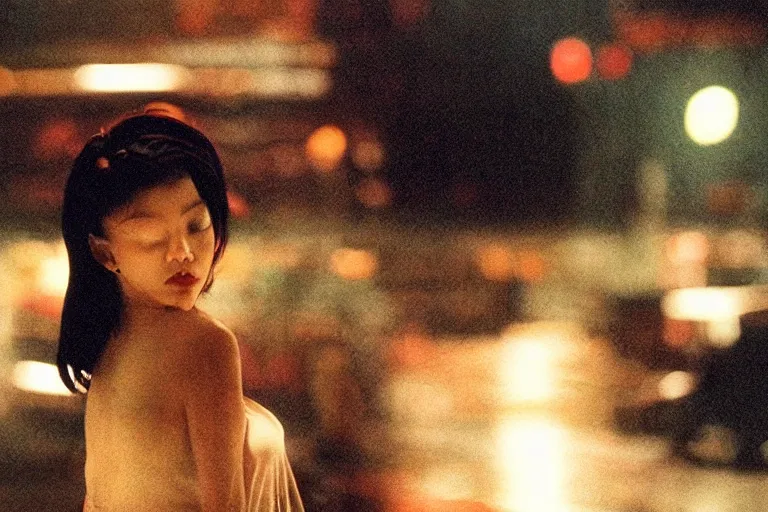 Prompt: wong kar wai love movie scene. wide angle