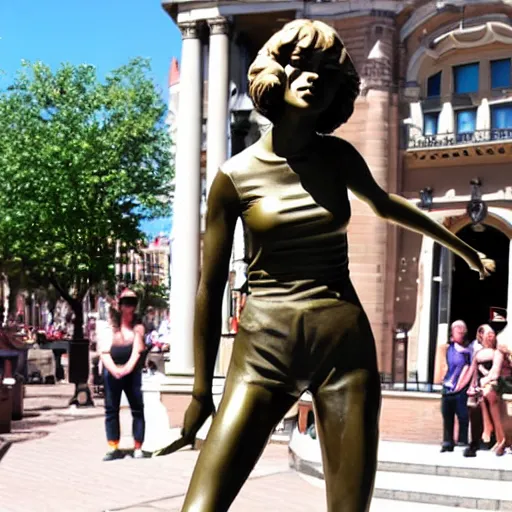 Prompt: a bronze sculpture of taylor swift on a plynth in the middle of the town square