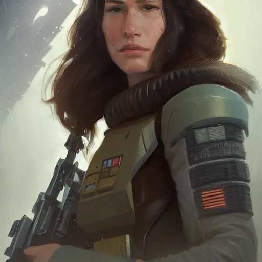 Image similar to portrait of a young woman by greg rutkowski, jaina solo, wearing the tactical gear of the galactic alliance, star wars expanded universe, she is about 1 6 years old, highly detailed portrait, digital painting, artstation, concept art, smooth, sharp foccus ilustration, artstation hq