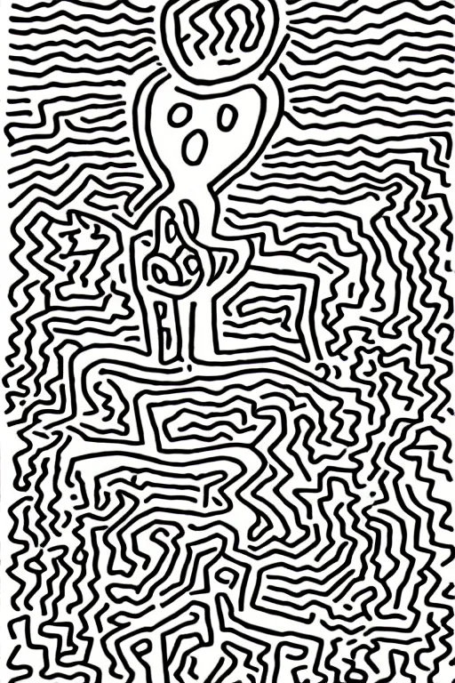 Image similar to junji ito x keith haring collaboration art, digital illustration