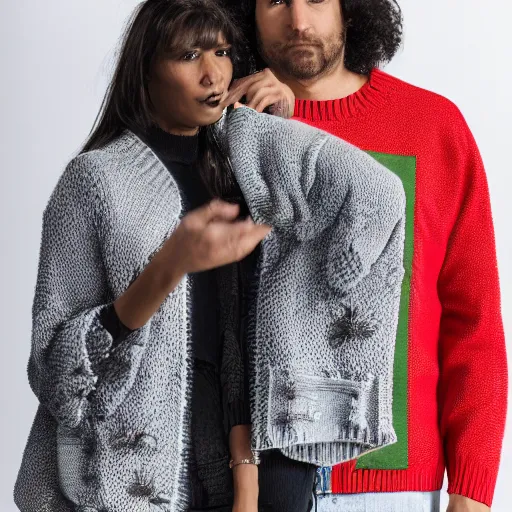 Prompt: magazine product photoshoot for a sweater covered in spiders