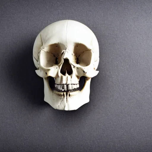 Image similar to close up of human skull used as ashtray, dark blurry background