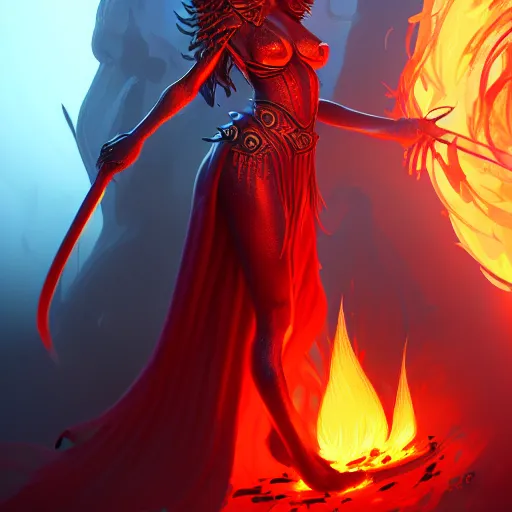 Prompt: Queen of fire and death, highly detailed, digital painting, artstation, concept art, smooth, sharp focus, illustration