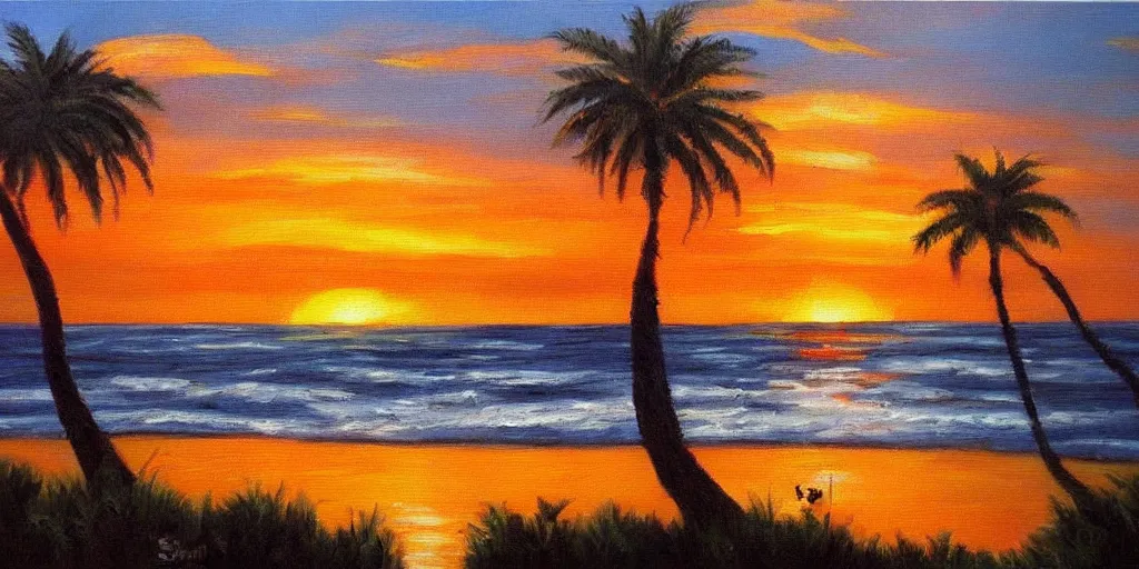 Prompt: Lovely sunset oil painting