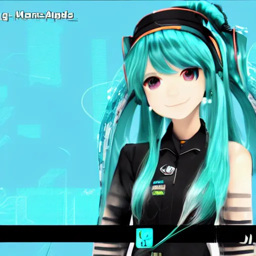 Image similar to hatsune miku in csgo mod, player skin, screenshot