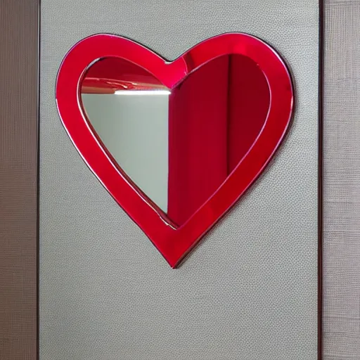 Image similar to a mirror in the shape of a heart with red accents designed by vera wang