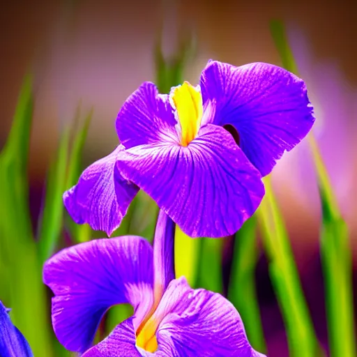 Image similar to Unique iris, luminous iris, smart, close-up, romantic, fairyland, exquisite, flowers open at night, fireflies, dreamlike picture, starlight, delicate and charming rose, bright picture tone, purple main color