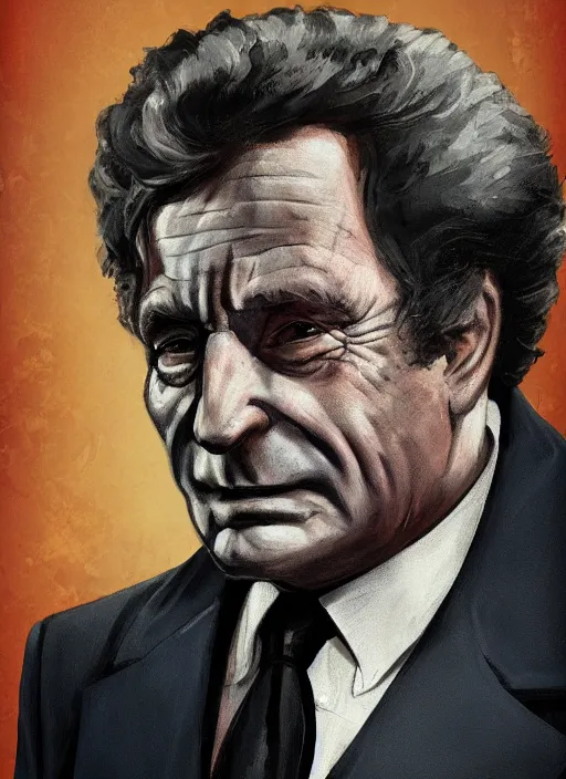 Prompt: hearts of iron 4 colored leader portrait of peter falk, democratic, trending on artstation, wearing a suit and tie, high contrast, no hat, highly detailed, character portrait, ylva ljungqvist, custom portraits, paradox interactive