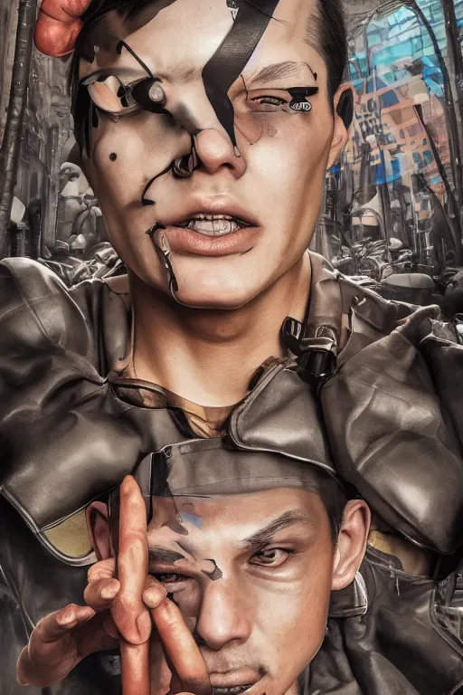 Image similar to place full of tunnel rats - pop art, hyperrealistic, detailed by artgerm and richard hamilton and mimmo rottela and bob rafei and kazuma kaneko and bengus and yoshitaka amano, face features, realistic detail human composition, best rendered by photoshop and octane