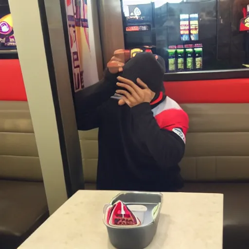 Image similar to mario having a panic attack in taco bell