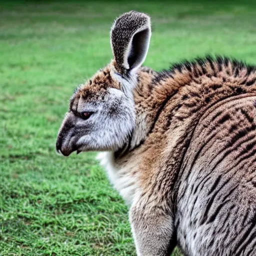 Prompt: a bearded kangaroo with tiger stripes