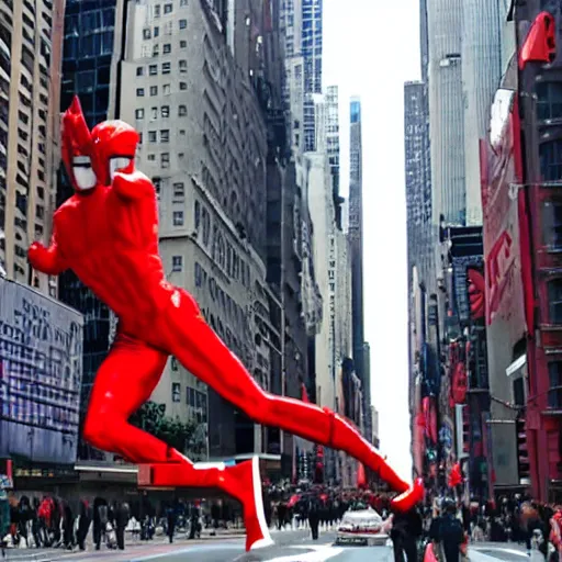 Image similar to giant ultraman walking on new york street!, cinematic,