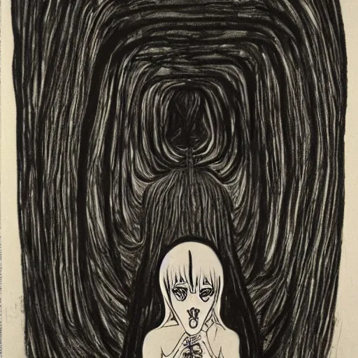 Prompt: gothic princess in a creepy manor | by Junji Ito | by Edvard Munch | detailed