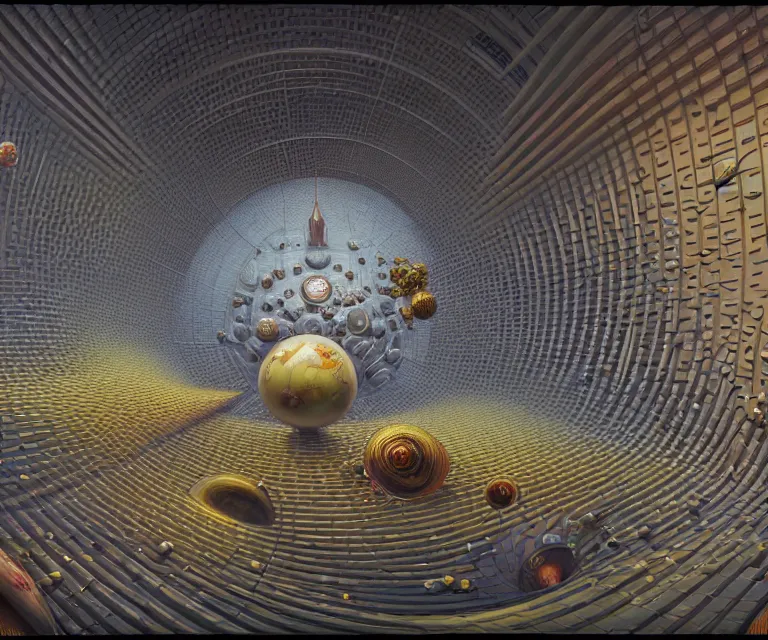 Image similar to hyper detailed 3d render like a Oil painting - inside a dyson sphere, futuristic science fiction vibe, by Jacek Yerka, Mariusz Lewandowski, Houdini algorithmic generative render, Abstract brush strokes, Masterpiece, Edward Hopper and James Gilleard, Zdzislaw Beksinski, Mark Ryden, Wolfgang Lettl, hints of Yayoi Kasuma, octane render, 8k, wide angle shot