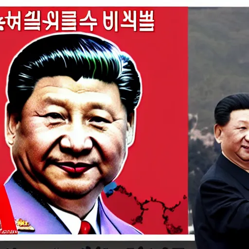 Prompt: xi jinping on a dprk communist poster