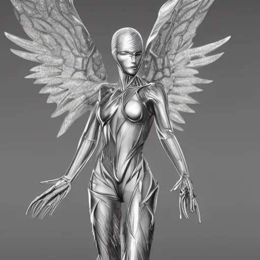 Prompt: an elegant angel with cybernatic body parts, 3 d concept art, extremely detailed, art by evan lee