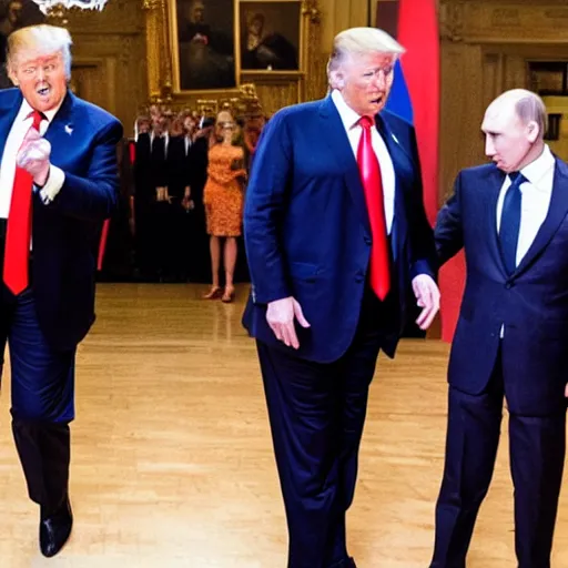 Image similar to Donald Trump and Vladimir Putin dancing to hip hop music