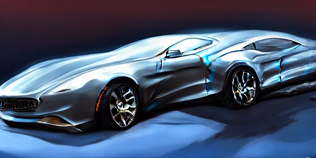 Image similar to new vehicle, wide body, intricate, elegant, highly detailed, digital painting, concept art, smooth, sharp focus, art style from Henrik Fisker and Bruce Kaiser and Scott Robertson and Dmitry Mazurkevich and Doruk Erdem and Jon Sibal