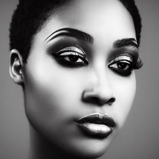 Image similar to Photo of a black woman,pretty make up, bold, self confidence, cinematic, focus