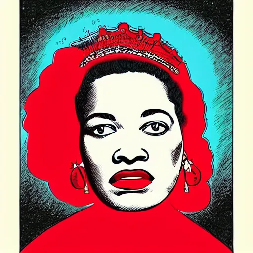 Image similar to “portrait of Billie holiday, by Robert crumb, coloured, graphic”