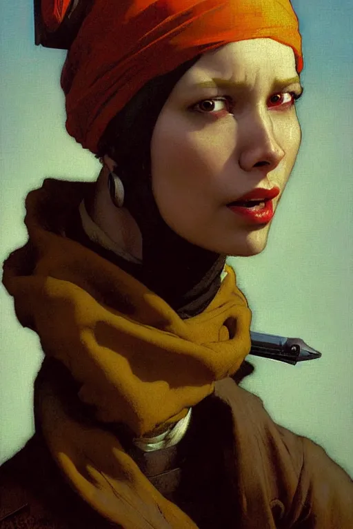 Image similar to full character portrait half - life 2 team fortress 2 video game character art not the girl with the pearl earring character design, painting by gaston bussiere, katsuya terada, nc wyeth, greg rutkowski, craig mullins, vermeer, frank frazetta, mucha, tom of finland, trending on artstation, jeffery catherine jones