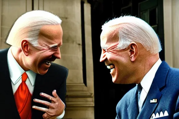 Image similar to “ very very intricate photorealistic photo of hitler and joe biden laughing together, detailed natural lighting, award - winning crisp details ”