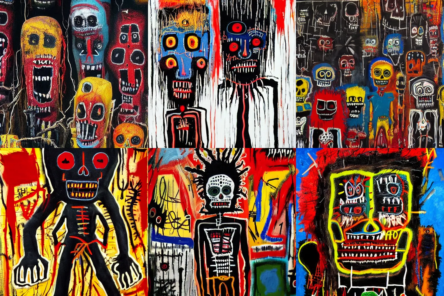 Image similar to extremely highly detailed scary evil terrifying haitian black voodoo dolls paintings by Jean-Michel Basquiat, 8k, , high textures, hyper sharp, insanely detailed and intricate, super detailed, 4k HDR high quality