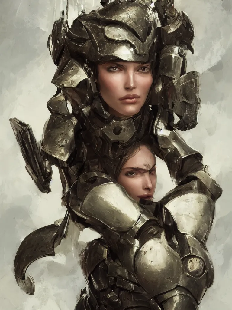 Image similar to a portrait of an attractive young woman, clothed in battle armor, olive skin, long dark hair, beautiful bone structure, symmetrical facial features, intricate, elegant, highly detailed, digital painting, trending on Artstation, concept art, smooth, sharp focus, illustration, from Metal Gear by Ruan Jia and Mandy Jurgens and Artgerm and greg rutkowski and william-adolphe bouguerea, award winning