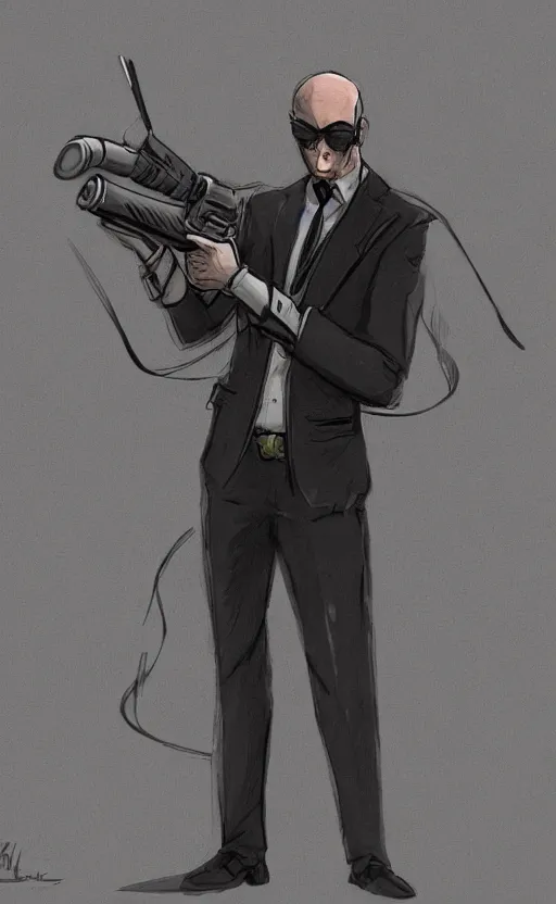 Image similar to rabbit as a hitman, suit and tie, with silenced gun, dynamic lighting, fantasy concept art, trending on art station, stunning visuals, creative, cinematic, ultra detailed, comic strip style