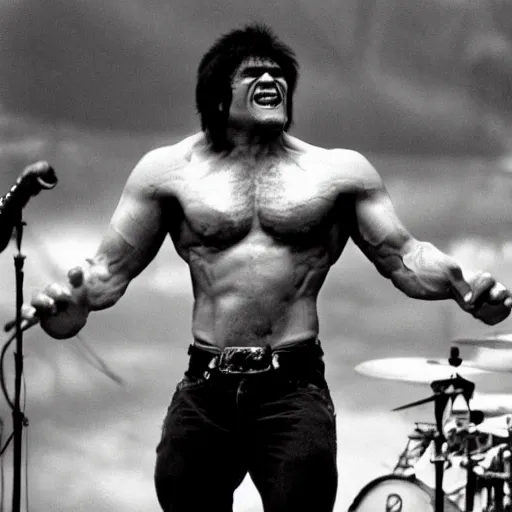 Image similar to hulk performing at woodstock