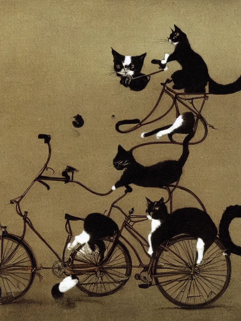 Image similar to A cat driving a bicycle, an illustration by Michael Sowa, but as photography