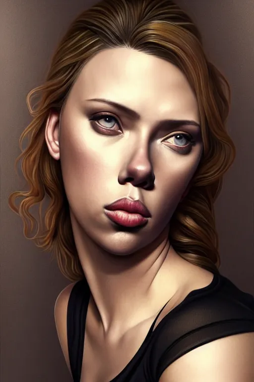 Image similar to pregnant scarlet johansson in a black shirt and jeans, realistic portrait, symmetrical, highly detailed, digital painting, artstation, concept art, smooth, sharp focus, illustration, cinematic lighting, art by artgerm and greg rutkowski and alphonse mucha