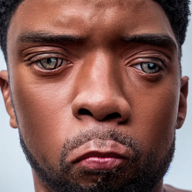 Prompt: beautiful close - up studio photograph of colorful postmodern portrait sculpture of chadwick boseman disappointed, beautiful symmetrical face accurate face detailed face realistic proportions, made of spray - painted beeswax on a pedestal by ron mueck and matthew barney and greg rutkowski, hyperrealism intense cinematic lighting shocking detail 8 k
